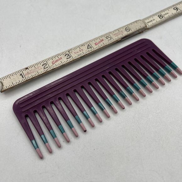 Vtg MEBCO Purple Teal Pink Twice Color Dipped Wide Toothed Detangling Comb 6.25" - Picture 5 of 5